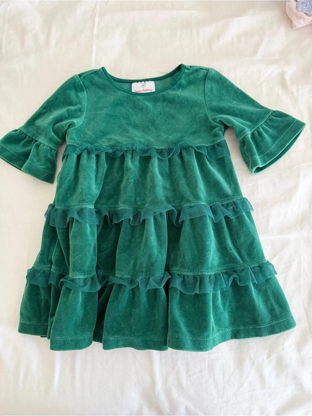 Hanna Andersson Green Velvet Ruffle Tiered Dress
